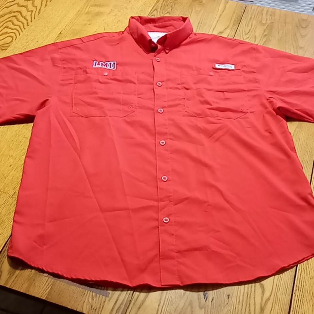 COLUMBIA Mens Shirt PFG LARGE RED PREOWNED Used Short Sleeve Casual  Pockets